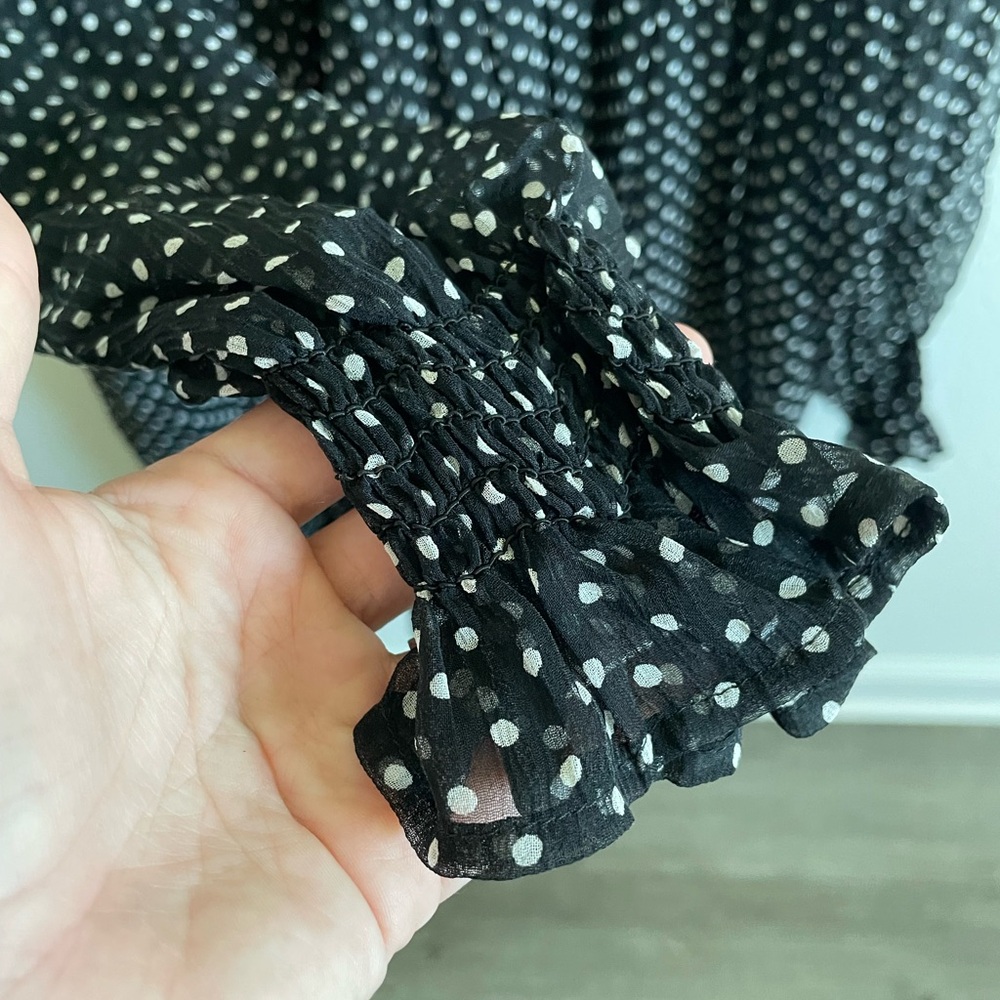 Sezane Black White Polka Dot Long Sleeve Dress 100% Silk Size 34 EU Sheer Lined - Picture 4 of 9